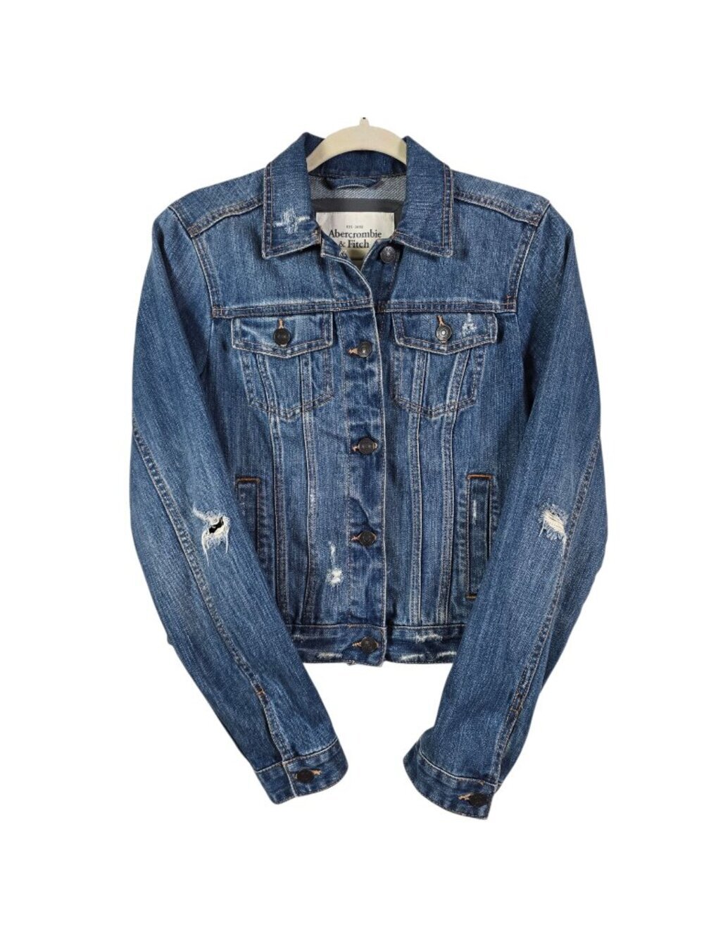 Y2K Abercrombie & Fitch Womens Distressed Blue Jean Denim Trucker Jacket Medium